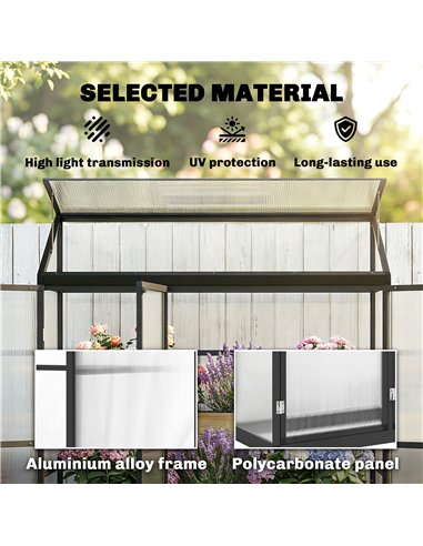 Outsunny 6 x 1.5ft Polycarbonate Greenhouse, Quick Setup, Lean-to Green House with 3 Hinged Doors, Top Vent, Black