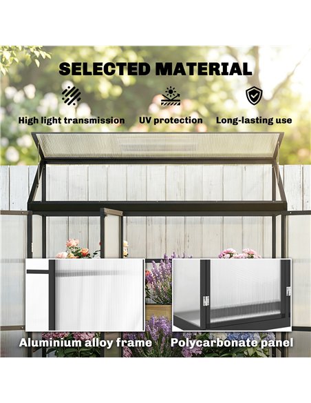 Outsunny 6 x 1.5ft Polycarbonate Greenhouse, Quick Setup, Lean-to Green House with 3 Hinged Doors, Top Vent, Black - pic 205447 | FastDaddyshop