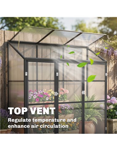 Outsunny 6 x 1.5ft Polycarbonate Greenhouse, Quick Setup, Lean-to Green House with 3 Hinged Doors, Top Vent, Black