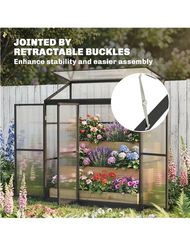 Outsunny 6 x 1.5ft Polycarbonate Greenhouse, Quick Setup, Lean-to Green House with 3 Hinged Doors, Top Vent, Black