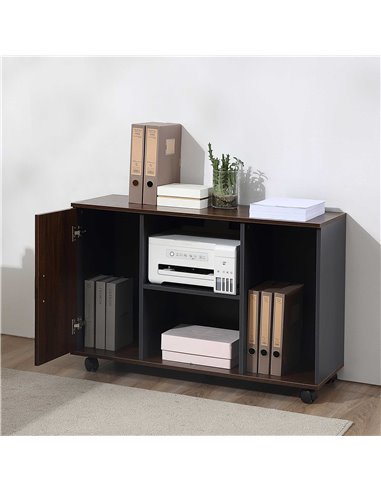 HOMCOM File Cabinet with Rolling Wheels, Printer Stand for Home Office, Walnut Brown & Gray