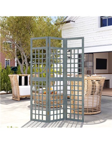 Outsunny 3-Panel Garden Privacy Screen, Freestanding Foldable Wooden Outdoor Divider/Trellis, Decorative Privacy Screen, Grey