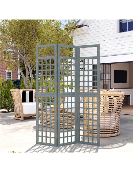 Outsunny 3-Panel Garden Privacy Screen, Freestanding Foldable Wooden Outdoor Divider/Trellis, Decorative Privacy Screen, Grey - pic 205471 | FastDaddyshop