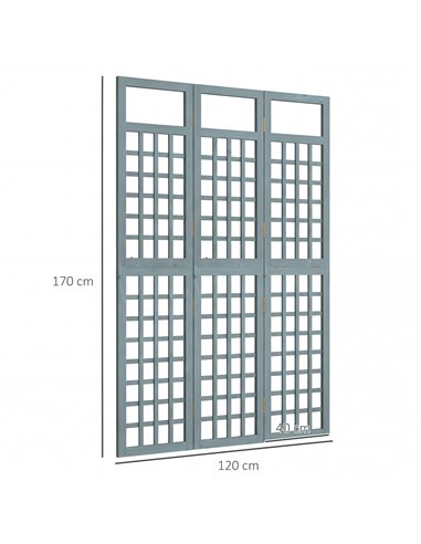 Outsunny 3-Panel Garden Privacy Screen, Freestanding Foldable Wooden Outdoor Divider/Trellis, Decorative Privacy Screen, Grey