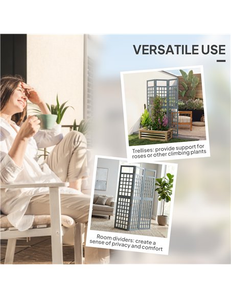 Outsunny 3-Panel Garden Privacy Screen, Freestanding Foldable Wooden Outdoor Divider/Trellis, Decorative Privacy Screen, Grey - pic 205473 | FastDaddyshop