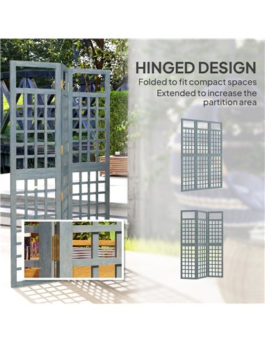 Outsunny 3-Panel Garden Privacy Screen, Freestanding Foldable Wooden Outdoor Divider/Trellis, Decorative Privacy Screen, Grey