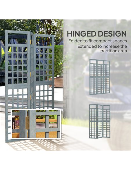 Outsunny 3-Panel Garden Privacy Screen, Freestanding Foldable Wooden Outdoor Divider/Trellis, Decorative Privacy Screen, Grey - pic 205474 | FastDaddyshop