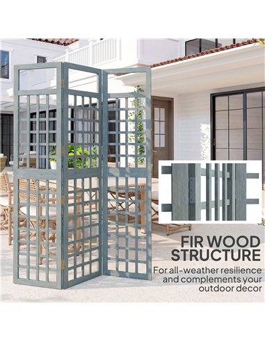 Outsunny 3-Panel Garden Privacy Screen, Freestanding Foldable Wooden Outdoor Divider/Trellis, Decorative Privacy Screen, Grey