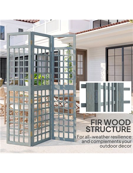 Outsunny 3-Panel Garden Privacy Screen, Freestanding Foldable Wooden Outdoor Divider/Trellis, Decorative Privacy Screen, Grey - pic 205475 | FastDaddyshop
