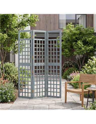 Outsunny 3-Panel Garden Privacy Screen, Freestanding Foldable Wooden Outdoor Divider/Trellis, Decorative Privacy Screen, Grey