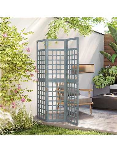 Outsunny 3-Panel Garden Privacy Screen, Freestanding Foldable Wooden Outdoor Divider/Trellis, Decorative Privacy Screen, Grey