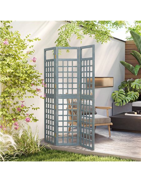 Outsunny 3-Panel Garden Privacy Screen, Freestanding Foldable Wooden Outdoor Divider/Trellis, Decorative Privacy Screen, Grey - pic 205477 | FastDaddyshop