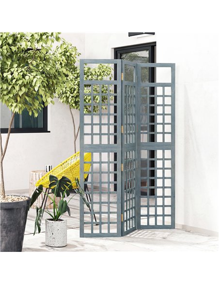 Outsunny 3-Panel Garden Privacy Screen, Freestanding Foldable Wooden Outdoor Divider/Trellis, Decorative Privacy Screen, Grey - pic 205478 | FastDaddyshop