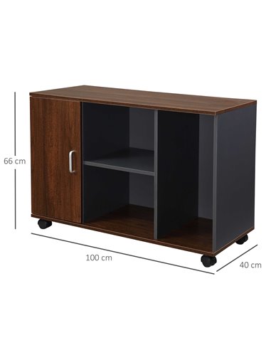 HOMCOM File Cabinet with Rolling Wheels, Printer Stand for Home Office, Walnut Brown & Gray