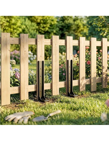 Outsunny 2 Pack Fence Post Repair Kit, 81 cm Metal Fence Post Support with Drill, Garden Ground Spikes for Broken Gate, Posts