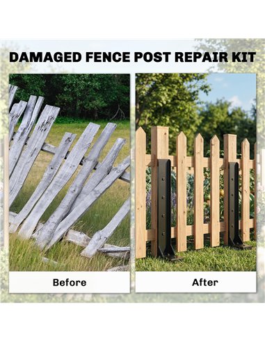 Outsunny 2 Pack Fence Post Repair Kit, 81 cm Metal Fence Post Support with Drill, Garden Ground Spikes for Broken Gate, Posts