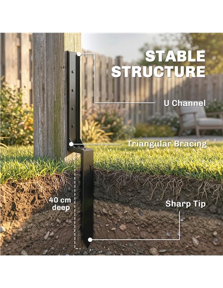 Outsunny 2 Pack Fence Post Repair Kit, 81 cm Metal Fence Post Support with Drill, Garden Ground Spikes for Broken Gate, Posts - pic 205483 | FastDaddyshop