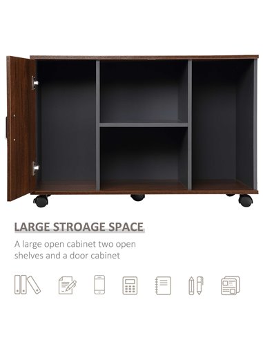 HOMCOM File Cabinet with Rolling Wheels, Printer Stand for Home Office, Walnut Brown & Gray