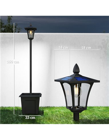 Outsunny Garden Solar Lamp Post Light, Waterproof LED Solar Light Post with Planter, Black