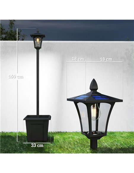 Outsunny Garden Solar Lamp Post Light, Waterproof LED Solar Light Post with Planter, Black - pic 205490 | FastDaddyshop