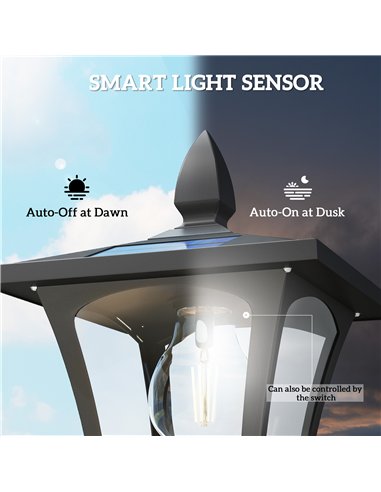 Outsunny Garden Solar Lamp Post Light, Waterproof LED Solar Light Post with Planter, Black