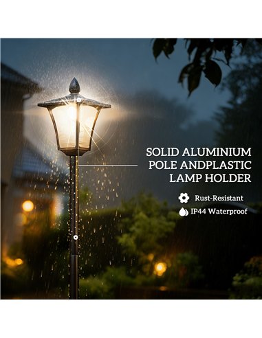Outsunny Garden Solar Lamp Post Light, Waterproof LED Solar Light Post with Planter, Black