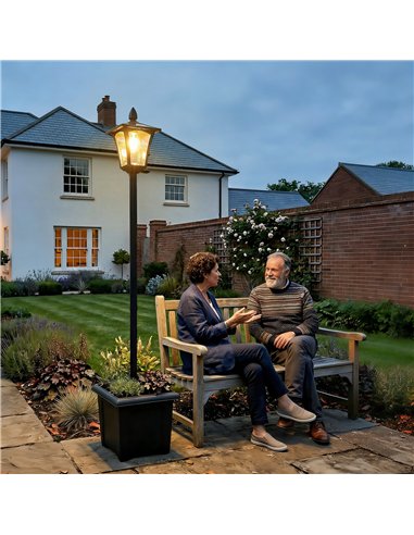 Outsunny Garden Solar Lamp Post Light, Waterproof LED Solar Light Post with Planter, Black