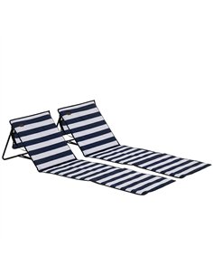 Outsunny Set of 2 Foldable Garden Beach Chair Mat, Outdoor Sun Lounger Seats with Adjustable Back, Magazine Pocket, Carry Strap