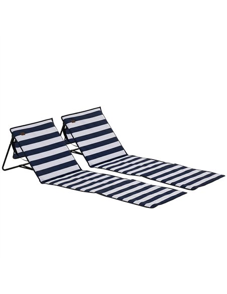 Outsunny Set of 2 Foldable Garden Beach Chair Mat, Outdoor Sun Lounger Seats with Adjustable Back, Magazine Pocket, Carry Strap - pic 205497 | FastDaddyshop