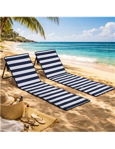 Outsunny Set of 2 Foldable Garden Beach Chair Mat, Outdoor Sun Lounger Seats with Adjustable Back, Magazine Pocket, Carry Strap 2