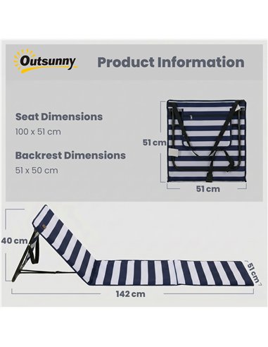 Outsunny Set of 2 Foldable Garden Beach Chair Mat, Outdoor Sun Lounger Seats with Adjustable Back, Magazine Pocket, Carry Strap