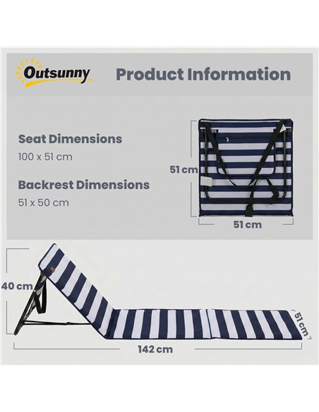 Outsunny Set of 2 Foldable Garden Beach Chair Mat, Outdoor Sun Lounger Seats with Adjustable Back, Magazine Pocket, Carry Strap - pic 205499 | FastDaddyshop