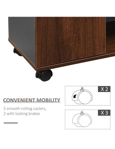 HOMCOM File Cabinet with Rolling Wheels, Printer Stand for Home Office, Walnut Brown & Gray