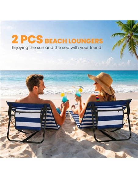 Outsunny Set of 2 Foldable Garden Beach Chair Mat, Outdoor Sun Lounger Seats with Adjustable Back, Magazine Pocket, Carry Strap - pic 205500 | FastDaddyshop