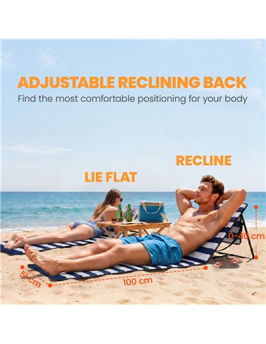 Outsunny Set of 2 Foldable Garden Beach Chair Mat, Outdoor Sun Lounger Seats with Adjustable Back, Magazine Pocket, Carry Strap
