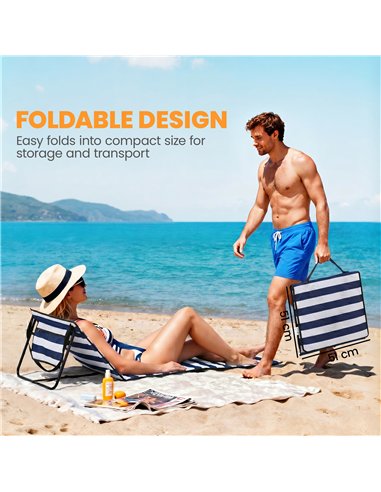 Outsunny Set of 2 Foldable Garden Beach Chair Mat, Outdoor Sun Lounger Seats with Adjustable Back, Magazine Pocket, Carry Strap