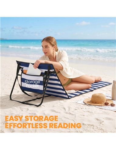 Outsunny Set of 2 Foldable Garden Beach Chair Mat, Outdoor Sun Lounger Seats with Adjustable Back, Magazine Pocket, Carry Strap