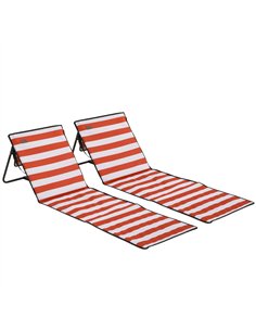 Outsunny Set of 2 Foldable Garden Beach Chair Mat, Outdoor Sun Lounger Seats with Adjustable Back, Magazine Pocket, Carry Strap