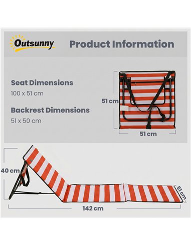 Outsunny Set of 2 Foldable Garden Beach Chair Mat, Outdoor Sun Lounger Seats with Adjustable Back, Magazine Pocket, Carry Strap