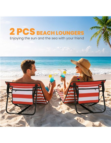 Outsunny Set of 2 Foldable Garden Beach Chair Mat, Outdoor Sun Lounger Seats with Adjustable Back, Magazine Pocket, Carry Strap - pic 205509 | FastDaddyshop