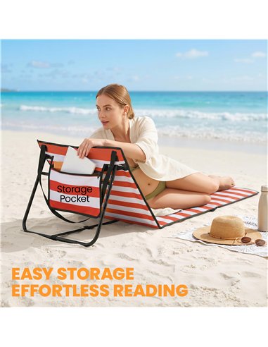 Outsunny Set of 2 Foldable Garden Beach Chair Mat, Outdoor Sun Lounger Seats with Adjustable Back, Magazine Pocket, Carry Strap