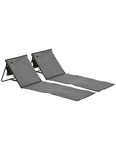 Outsunny Set of 2 Foldable Garden Beach Chair Mat, Outdoor Sun Lounger Seats with Adjustable Back, Magazine Pocket, Carry Strap