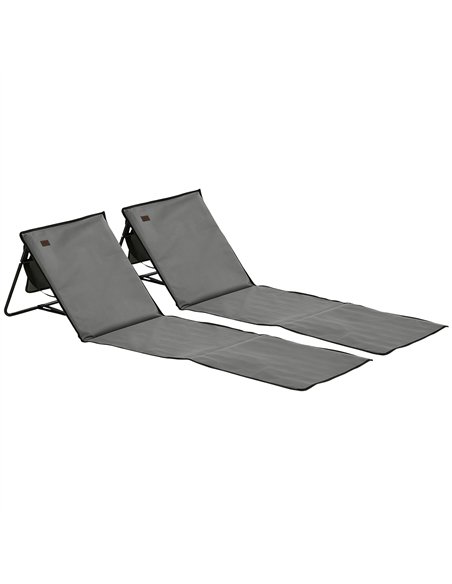 Outsunny Set of 2 Foldable Garden Beach Chair Mat, Outdoor Sun Lounger Seats with Adjustable Back, Magazine Pocket, Carry Strap - pic 205515 | FastDaddyshop