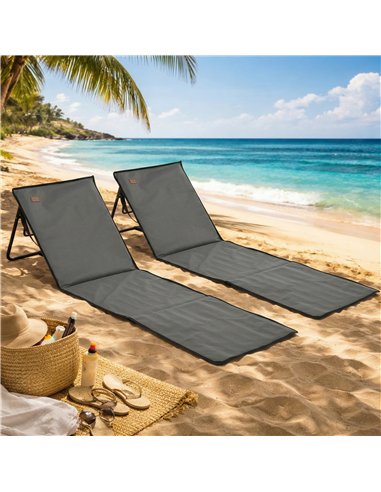 Outsunny Set of 2 Foldable Garden Beach Chair Mat, Outdoor Sun Lounger Seats with Adjustable Back, Magazine Pocket, Carry Strap