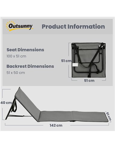 Outsunny Set of 2 Foldable Garden Beach Chair Mat, Outdoor Sun Lounger Seats with Adjustable Back, Magazine Pocket, Carry Strap
