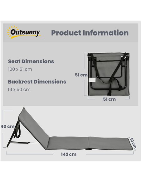 Outsunny Set of 2 Foldable Garden Beach Chair Mat, Outdoor Sun Lounger Seats with Adjustable Back, Magazine Pocket, Carry Strap - pic 205517 | FastDaddyshop