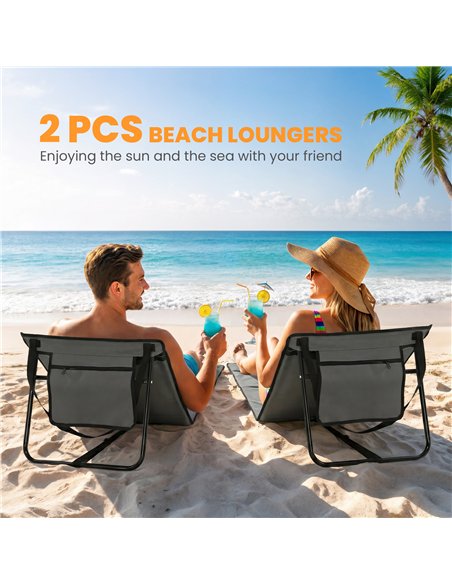 Outsunny Set of 2 Foldable Garden Beach Chair Mat, Outdoor Sun Lounger Seats with Adjustable Back, Magazine Pocket, Carry Strap - pic 205518 | FastDaddyshop