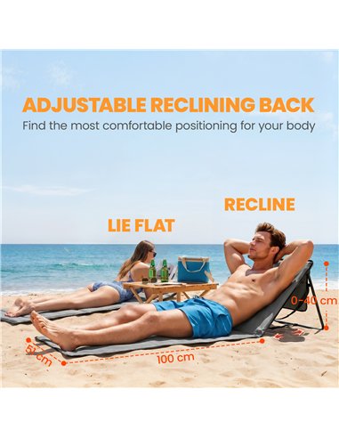 Outsunny Set of 2 Foldable Garden Beach Chair Mat, Outdoor Sun Lounger Seats with Adjustable Back, Magazine Pocket, Carry Strap