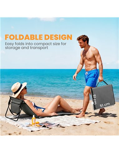 Outsunny Set of 2 Foldable Garden Beach Chair Mat, Outdoor Sun Lounger Seats with Adjustable Back, Magazine Pocket, Carry Strap