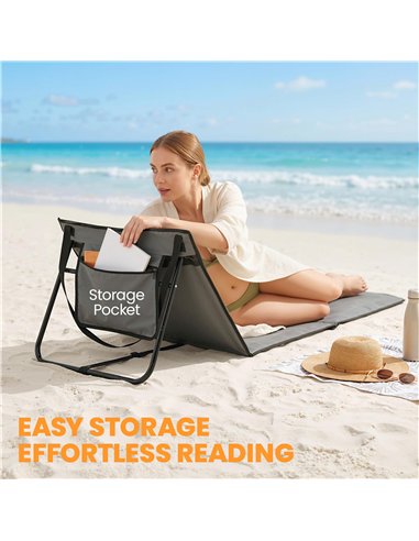 Outsunny Set of 2 Foldable Garden Beach Chair Mat, Outdoor Sun Lounger Seats with Adjustable Back, Magazine Pocket, Carry Strap